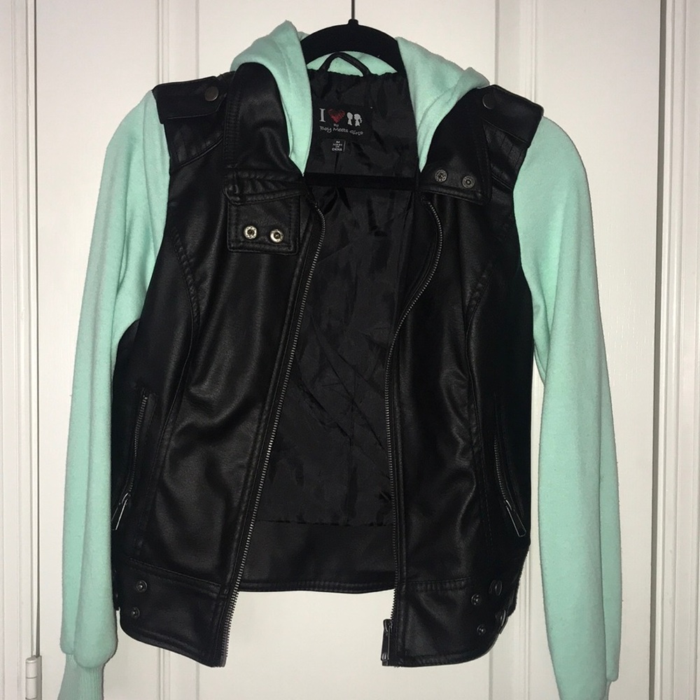 Leather and turquoise jacket